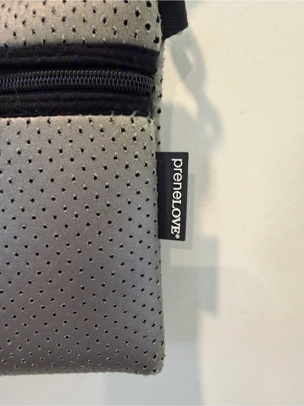 preneLOVE Gray Neoprene Perforated Crossbody Bag Adjustable Strap